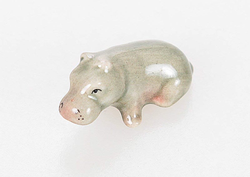 WitnyStore Tiny 1Â¼" Gray Sitting Hippopotamus Figurine - Miniature Hand Made Painted Ceramic Hippo African Aquatic Mammal Wildlife Animals Cute Porcelain Decorative Collectible Figures DÃ©cor Gifts - Image 3